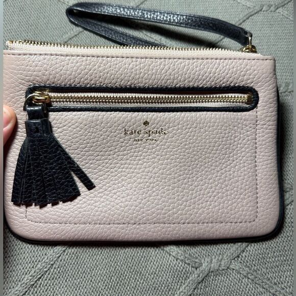 Kate Spade Chester Street Tinie Almond Black Pebbled Leather Wristlet Clutch - Picture 2 of 8